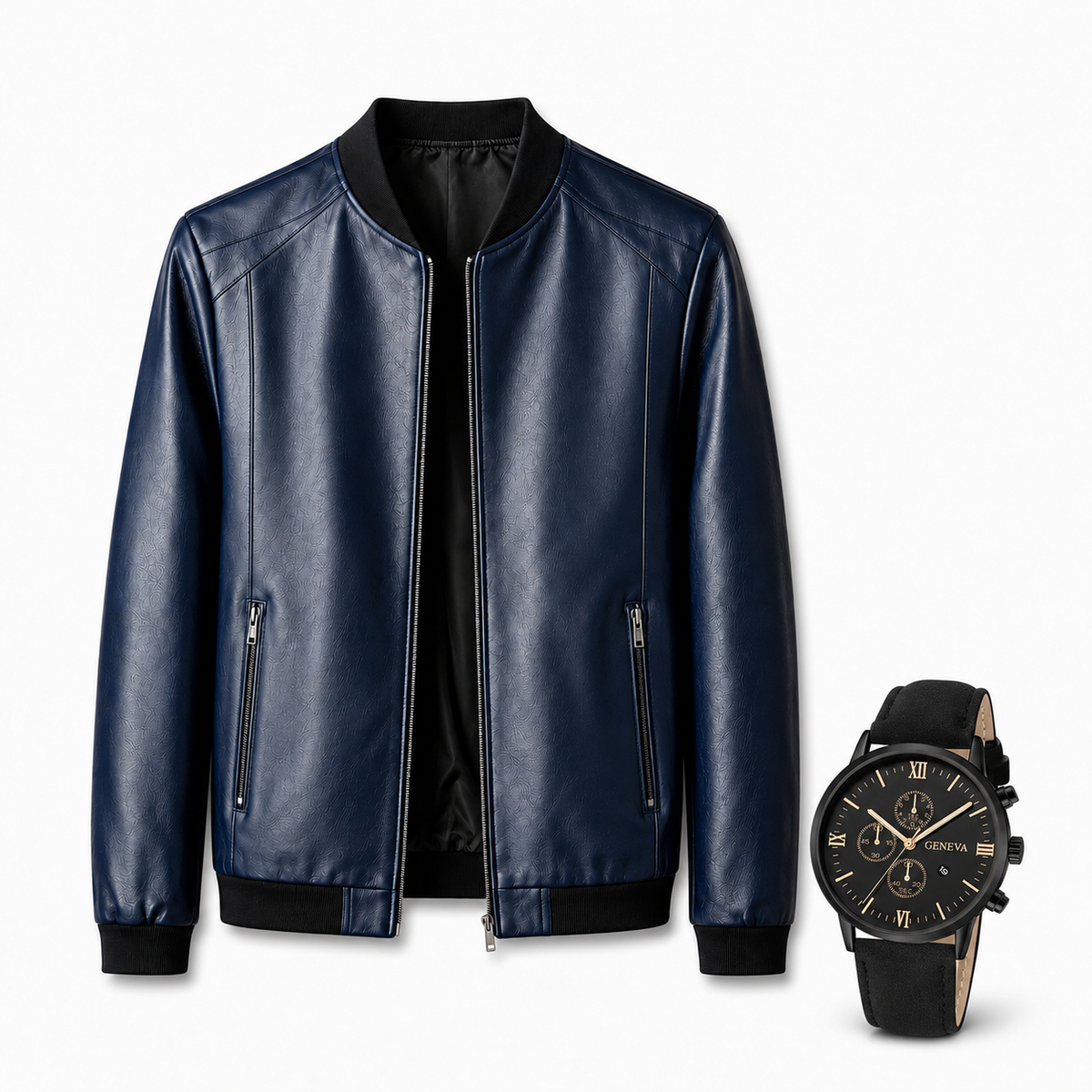 Chaqueta de Cuero + Reloj italiano